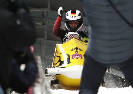 REFILE - CORRECTING ID Bobsleigh - Pyeongchang 2018 Winter Olympics - Women's Finals - Olympic Sliding Centre - Pyeongchang, South Korea - February 21, 2018 - Mariama Jamanka and Lisa Buckwitz of Germany finish. REUTERS/Edgar Su