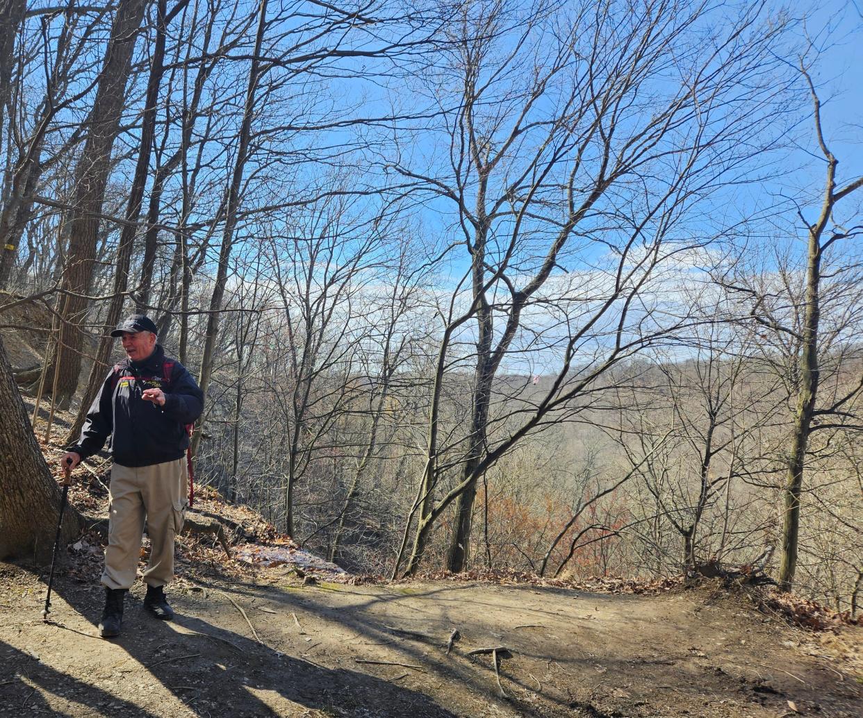 Ranger Joe Bost took hikers on a trip through Buzzard’s Roost Nature Preserve to the cliffs overlooking Paint Creek.