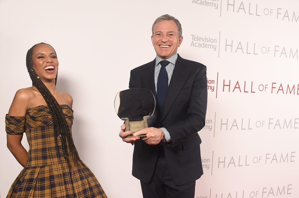Kerry Washington shares a moment with Disney CEO Bob Iger at the 25th Television Academy Hall of Fame honors Tuesday. Washington, who starred in ABC's "Scandal," introduced inductee Iger, praising the media executive as "the ultimate Disney princess."