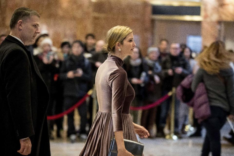 Ivanka Trump, daughter of President-elect Donald Trump departs Trump Tower, in New York, Friday, Jan. 6, 2017. (AP Photo/Andrew Harnik)