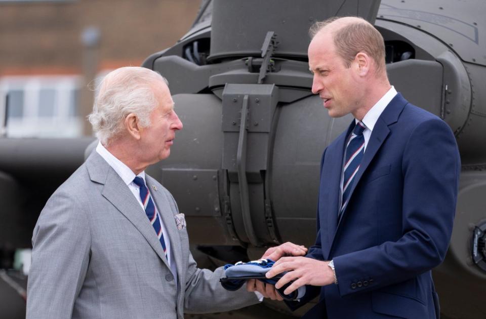 King Charles III and Prince William at the Army Aviation Centre on May 13, 2024. UK Press via Getty Images