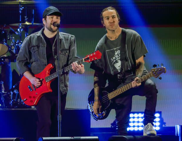 <p>Ethan Miller/Getty</p> Patrick Stump and Pete Wentz of Fall Out Boy perform in Las Vegas in September 2023
