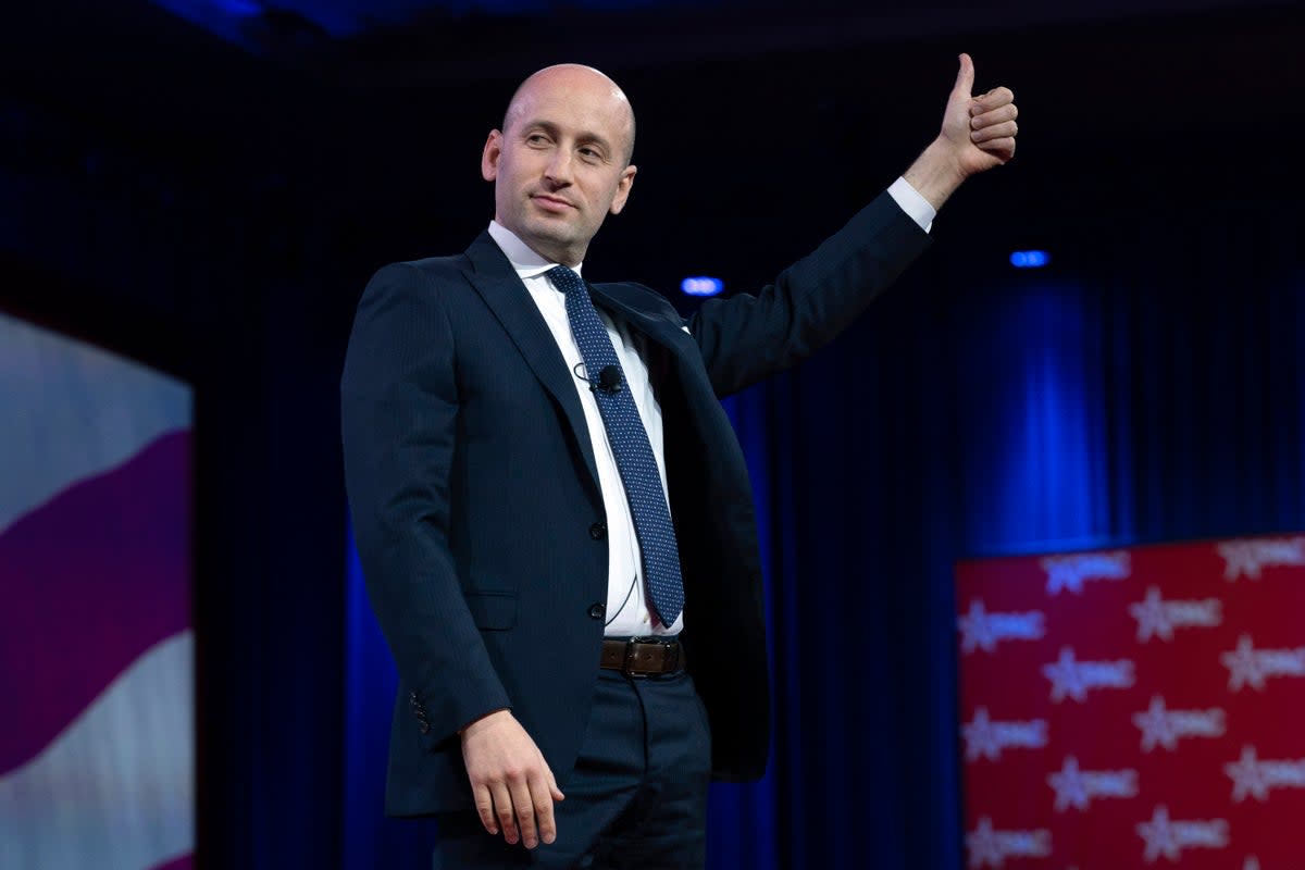 Donald Trump adviser Stephen Miller appears at CPAC on 23 February (AP)