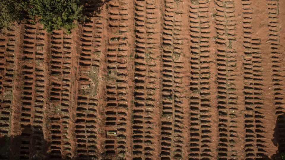 Graves are prepared at the Vila Formosa cemetery in  Sao Paulo, Brazil.