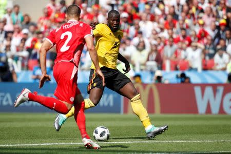 Soccer Football - World Cup - Group G - Belgium vs Tunisia - Spartak Stadium, Moscow, Russia - June 23, 2018 Belgium's Romelu Lukaku scores their second goal REUTERS/Christian Hartmann