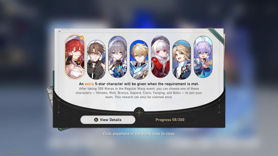 After playing Honkai: Star Rail as much as possible since release and using only free Star Rail Passes on the standard banner, your progress to the 300 pull-mark should look like this. Why rush? (Screenshot courtesy of HoYoverse)