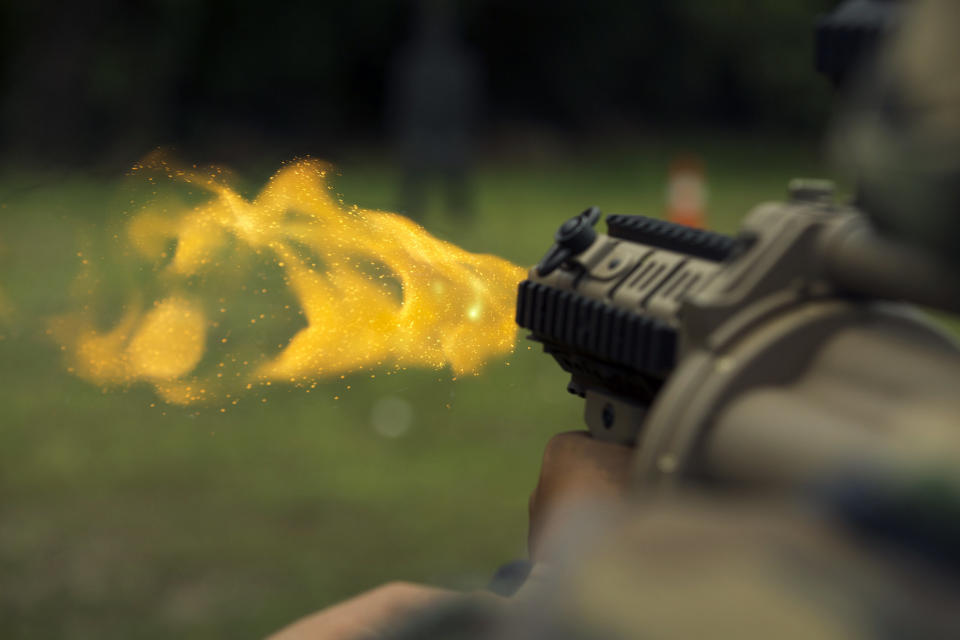 Marines train Malaysian Armed Forces on the M32 grenade launcher during a Non-lethal Weapons Executive Seminar, Sept. 12, 2015. NOLES is an annual exercise hosted by U.S. Marine Corps Forces, Pacific and is the U.S. Pacific Command's premier multilateral theater security cooperation event for non-lethal weapons. 