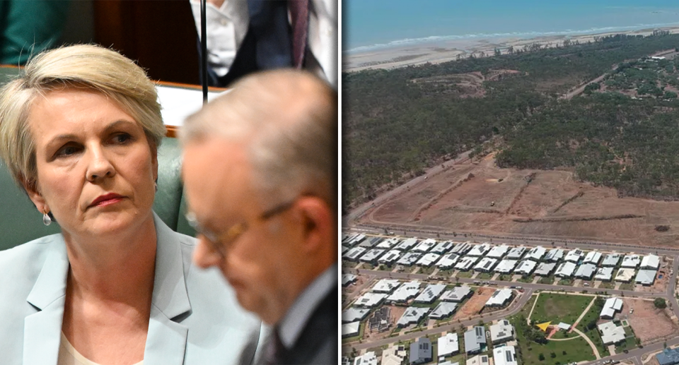 Minister Plibersek (left) and an aerial shot of Lee Point (right) 