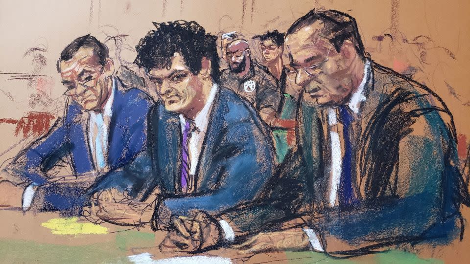 Sam Bankman-Fried, the founder of bankrupt cryptocurrency exchange FTX, is seen during a hearing as a U.S judge revoked his bail, at a courthouse in New York, U.S., August 11, 2023 in this courtroom sketch. - Jane Rosenberg/Reuters