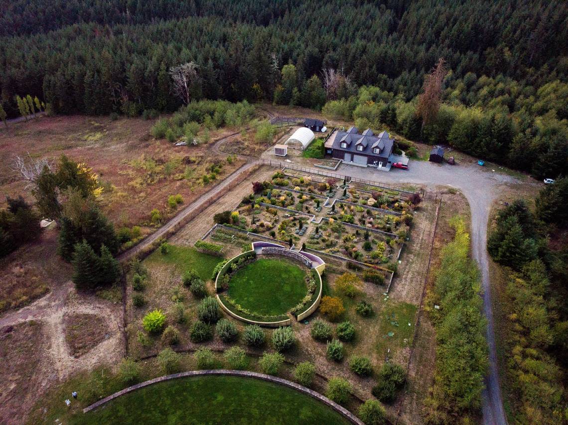 A view of the garden at the estate in Tenino. The estate is called Merkaba, which potential buyers are told means light, spirit and body.