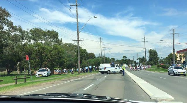 Wooloware High School being evacuated. Photo: Alissa Marchione