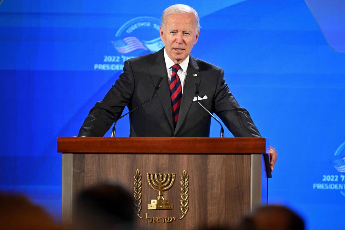 US president Joe Biden at a press conference in Israel a day before his trip to Saudi Arabia (AFP via Getty Images)