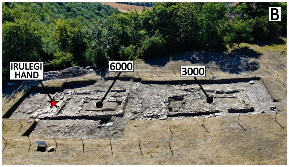 The excavation of part of the settlement - showing where the 2100 year old sheet bronze ‘severed hand’ inscription was unearthed (Aranzadi Science Society)