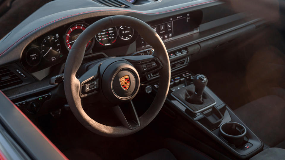 Race-Tex, a high-quality microfiber material, is used on the seat centers, steering wheel and door handles. - Credit: Photo: Courtesy of Porsche AG.