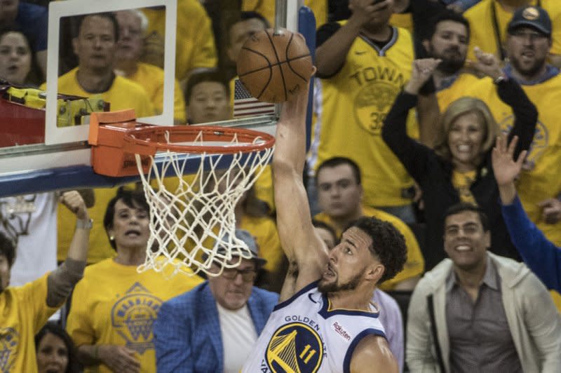 Golden State Warriors guard Klay Thompson was involved in a first-quarter scuffle Tuesday in San Francisco. File Photo by Terry Schmitt/UPI