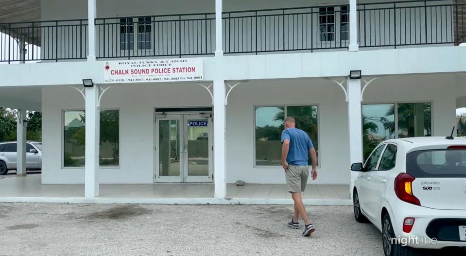 PHOTO: Bryan Hagerich heads to his mandated police check in at a Turks and Caicos police station. (ABC News/Nightline)
