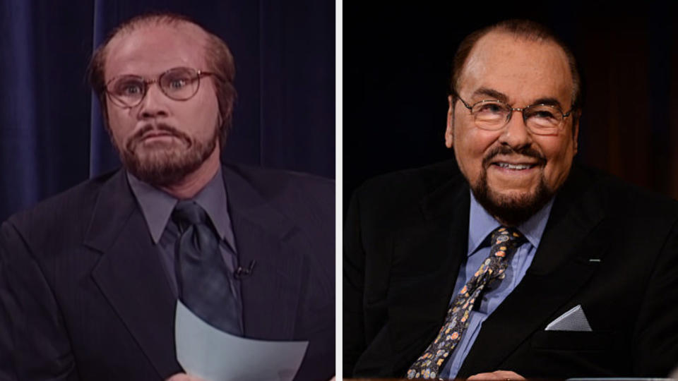 Will Ferrell with a receding hairline and glasses side by side with James Lipton