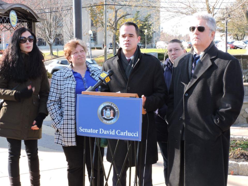 New York state Sen. David Carlucci (center) is a Democrat, but until 2018 he was part of a group that helped keep Republicans in power. (David Carlucci for Congress/Facebook)