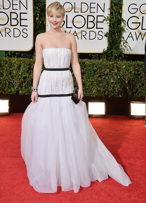 Jennifer Lawrence on the Golden Globes red carpet.