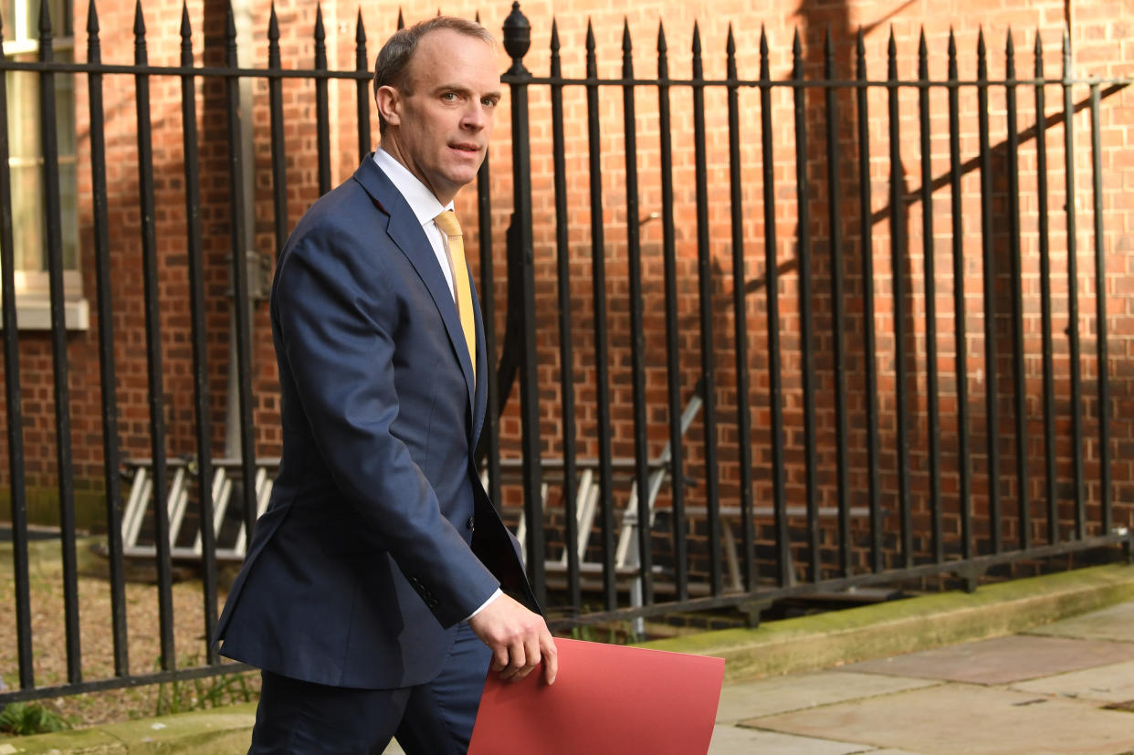 Foreign Secretary Dominic Raab, who is taking charge of the Government's response to the coronavirus crisis after Prime Minister Boris Johnson was admitted to intensive care Monday, arrives at 10 Downing Street, London.