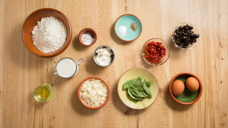 savory muffin ingredients on table 