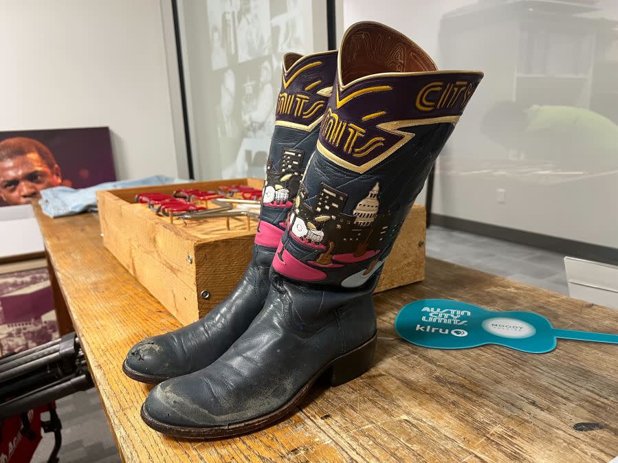 Austin City Limits TV show custom cowboy boots, worn by a former security officer for the show (KXAN Photo/Abigail Jones)