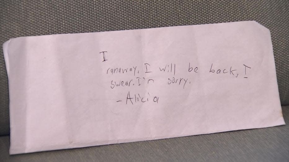 Alicia Navarro left a note in her bedroom on the night of her disappearance.