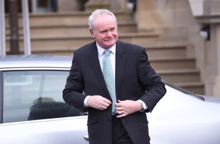 Northern Ireland's Deputy First Minister Martin McGuinness arrives at Stormont Castle to greet Colombia's President Juan Manuel Santos who is on a state visit to Belfast, Northern Ireland November 3, 2016. REUTERS/Clodagh Kilcoyne