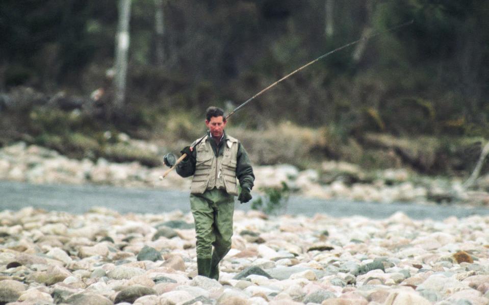 Charles Fishing Near Balmoral, Scotland, in April 1995.
