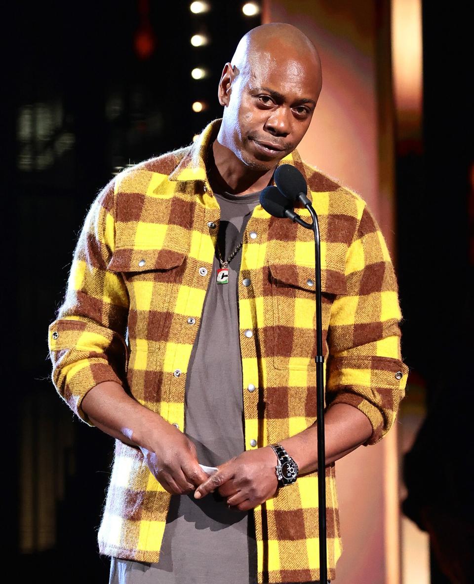 Dave Chappelle speaks onstage during the 36th Annual Rock &amp; Roll Hall Of Fame Induction Ceremony at Rocket Mortgage Fieldhouse on October 30, 2021