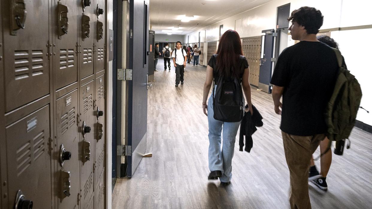 ANAHEIM, CA - August 10: Students head to class after returning from summer break at Anaheim High School in Anaheim, CA on Wednesday, August 10, 2022. Public high schools will start no earlier than 8:30 a.m. after a new state law went into effect July 1st. (Photo by Paul Bersebach/MediaNews Group/Orange County Register via Getty Images)