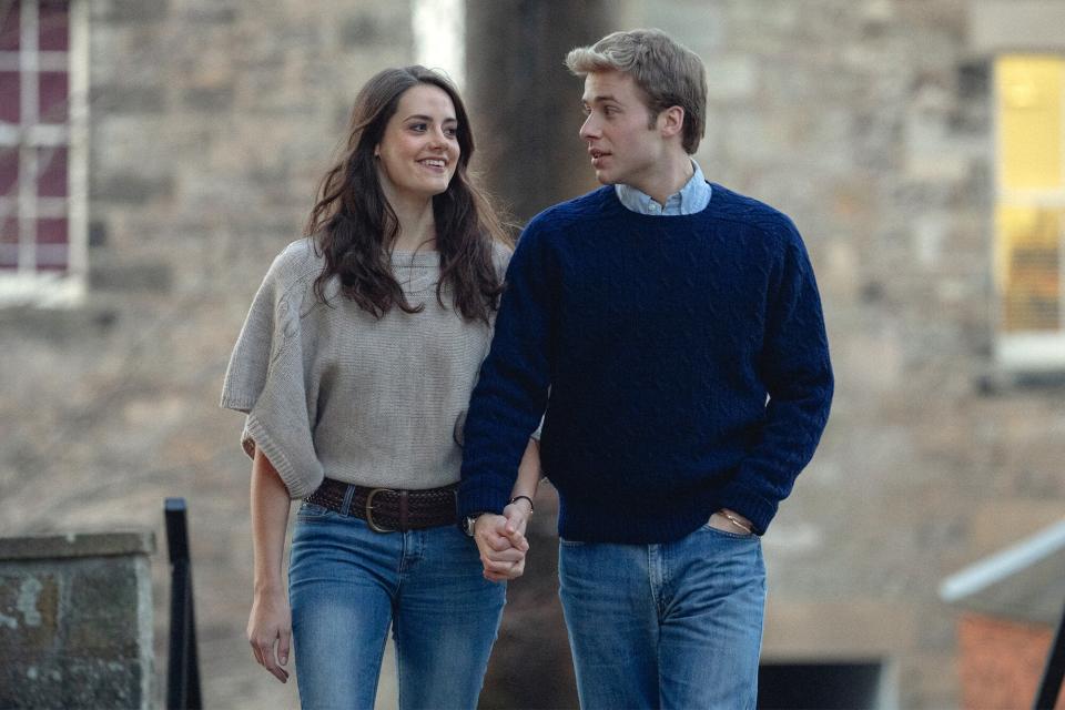 Meg Bellamy as Kate Middleton and Ed McVey as Prince William