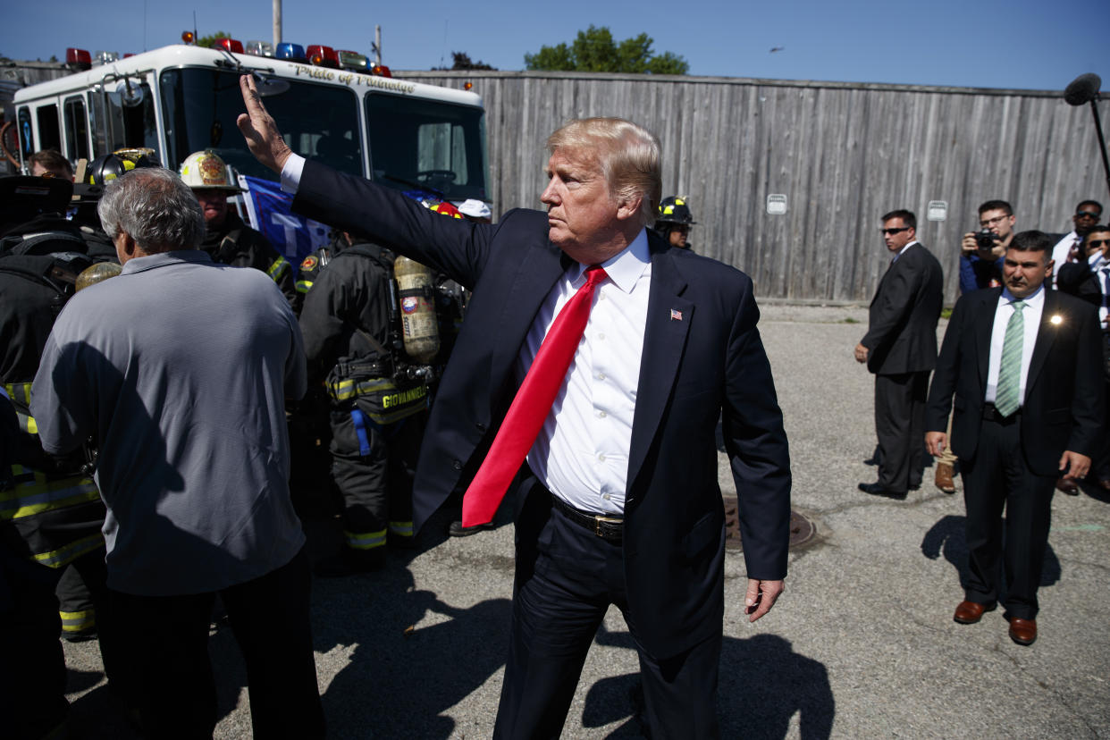 President Trump departs after Wednesday’s discussion of MS-13 on Long Island. (Photo: Evan Vucci/Associated Press)