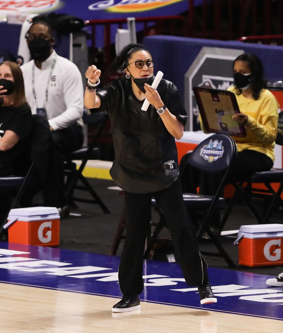 South Carolina women's coach Dawn Staley is headed back to the Final Four.