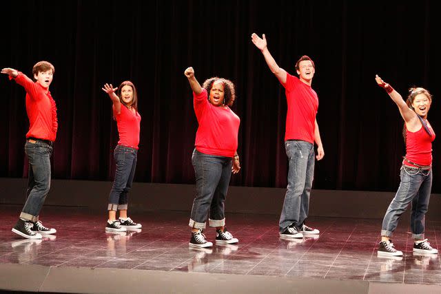 <p>Fox Television/Courtesy Everett Collection</p> Chris Colfer, Lea Michele, Amber Riley, Cory Monteith, and Jenna Ushkowitz on 'Glee'
