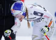 Alpine Skiing - FIS Alpine Skiing World Cup - Women's Alpine Super G - St. Moritz, Switzerland - December 9, 2017 - Lindsey Vonn of the U.S. reacts at the finish line. REUTERS/Arnd Wiegmann