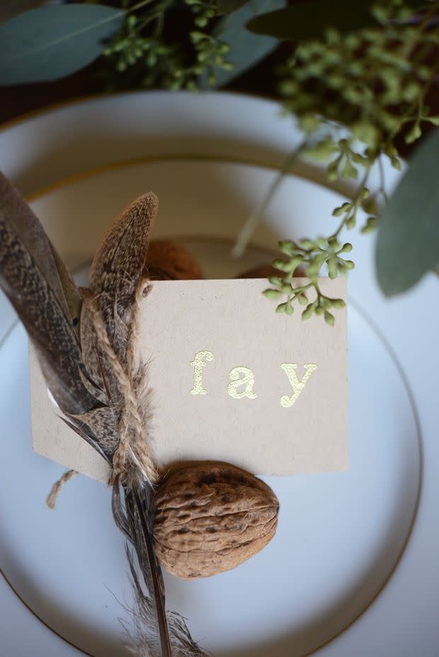 Feather and Walnut Place Card