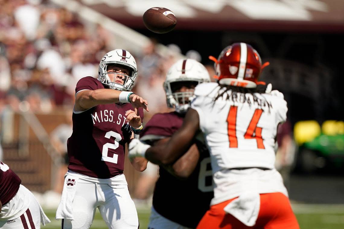 Mississippi State quarterback Will Rogers (2) leads the nation in passing with 2,110 yards.