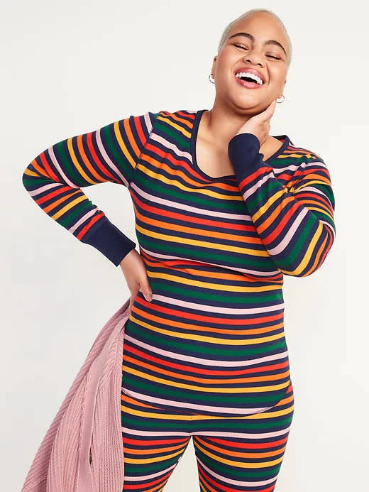 Printed Thermal-Knit Long-Sleeve Pajama Top. Image via Old Navy.