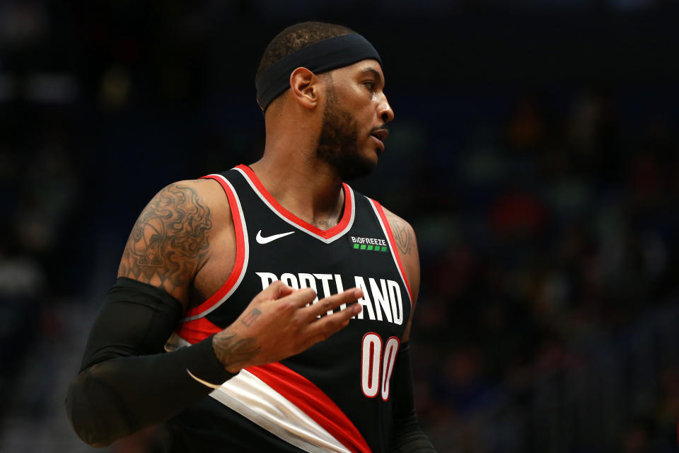 Carmelo Anthony's Portland debut can adequately be described as rusty. (Sean Gardner/Getty Images)