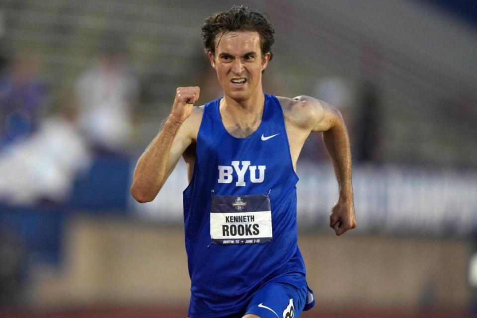 Kenneth Rooks of BYU wins the steeplechase in 8:26.17 during the NCAA Track & Field Championships.