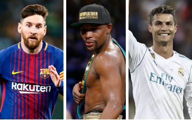 Lionel Messi, Floyd Mayweather and Cristiano Ronaldo are the three highest paid sportsmen in the world - getty images