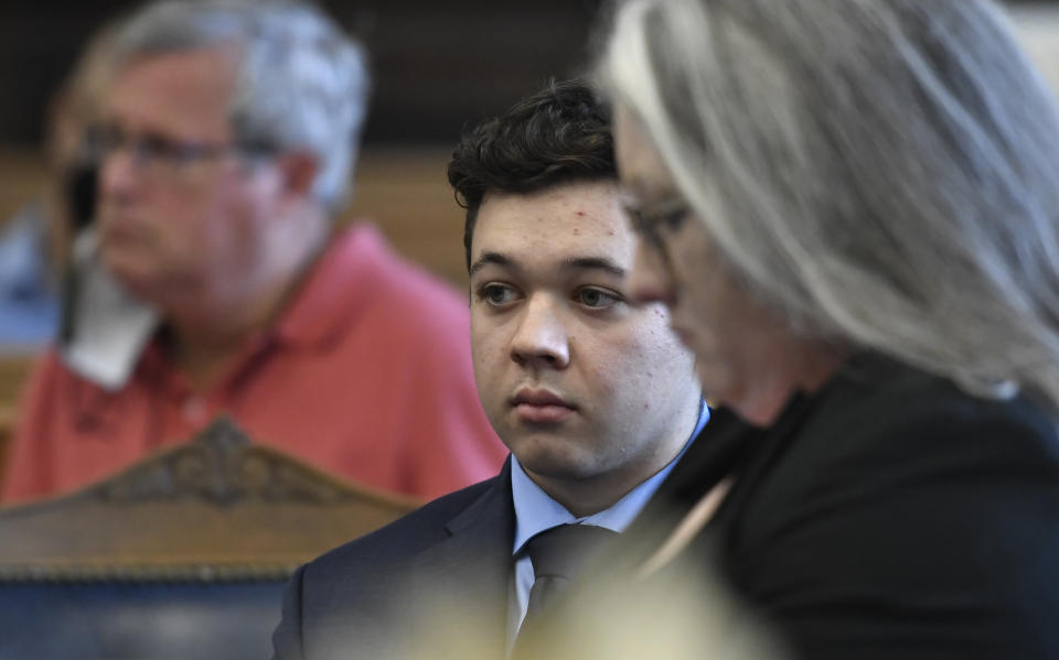 Kyle Rittenhouse appears in court for a motion hearing in Kenosha, Wis., on Friday, Sept. 17, 2021. (Sean Krajacic/The Kenosha News via AP)