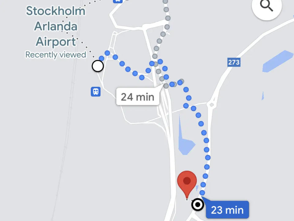 Google Maps Wanderroute von Arlanda nach Jumbo Stay. - Copyright: Google Maps