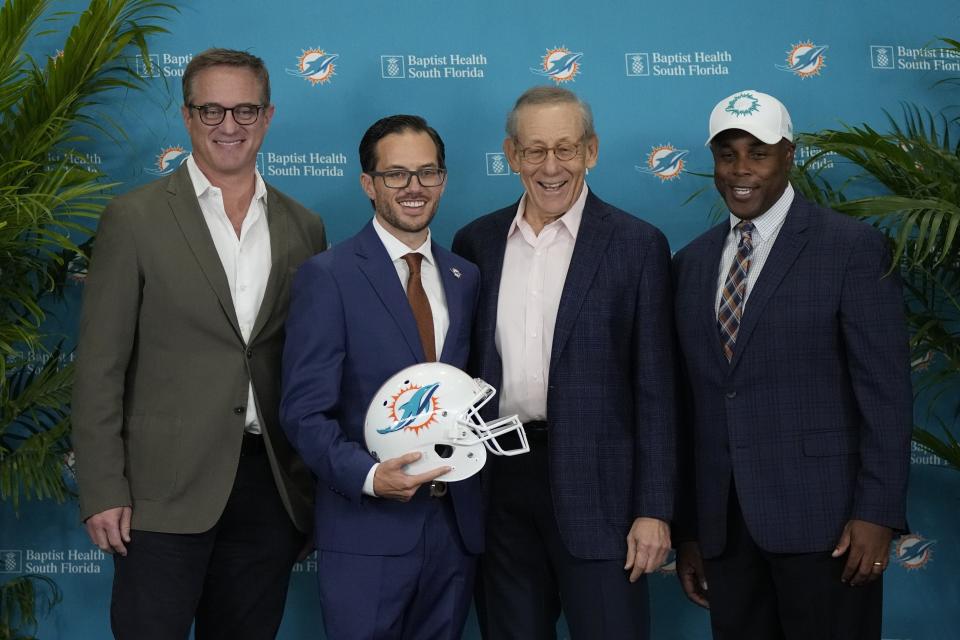 The Dolphins treat their players better than any other organization, says the NFLPA. Of course, they haven't won a playoff game in the last 23 years. Tom Garfinkel, Mike McDaniel, Stephen Ross and Chris Grier (L to R) need to see that change.