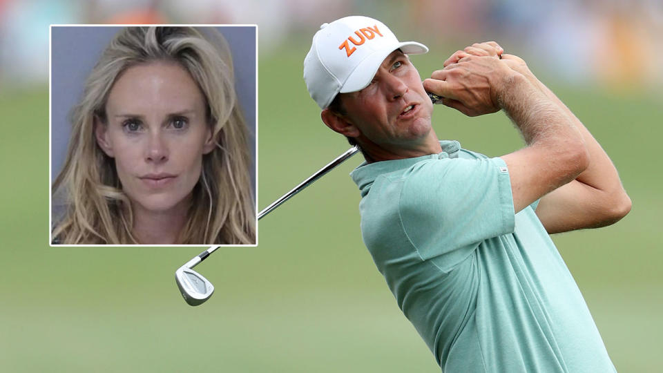 Krista Glover (inset), Lucas Glover at the Players. Pic: St Johns County Sherriff’s Department, Getty