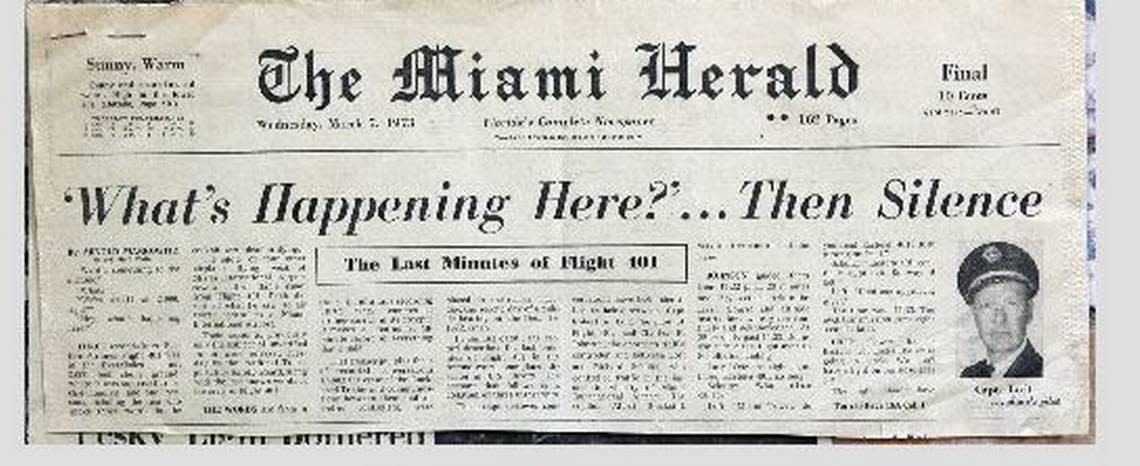 A Miami Herald front page after the 1972 crash.