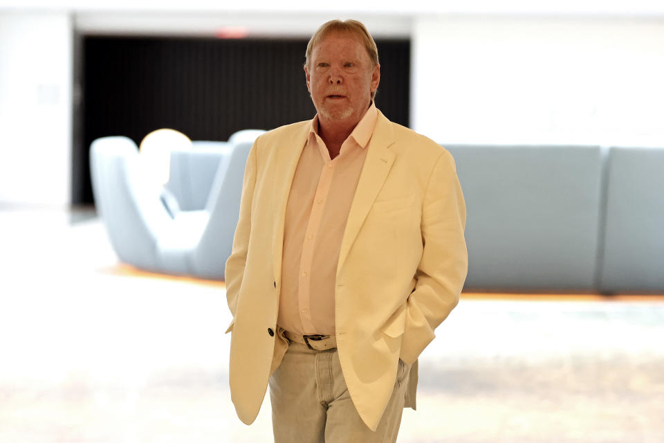 Las Vegas Raiders owner Mark Davis arrives for the NFL football owners meeting Tuesday, Oct. 18, 2022, in New York. (AP Photo/Adam Hunger)