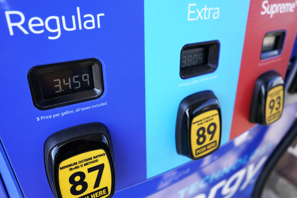 Gas price is seen at a Mobil gas station in Vernon Hills, Ill., Friday, June 11, 2021. The rising cost of gasoline is being felt across the U.S., as the national average price has gone up from $2 per gallon last year to $3 per gallon as of June 9, according to data from the American Automobile Association. (AP Photo/Nam Y. Huh)