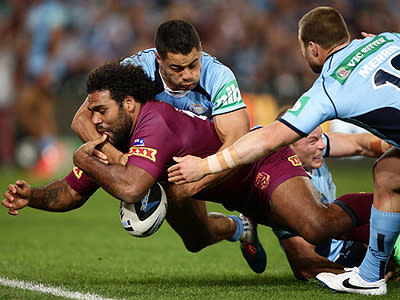 <p>Thaiday looked to have sealed the win for Queensland, but a desperate tackle from Hayne dislodged the ball.</p>